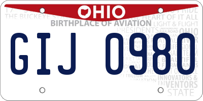 OH license plate GIJ0980