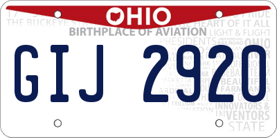 OH license plate GIJ2920