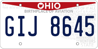 OH license plate GIJ8645