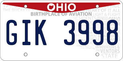 OH license plate GIK3998
