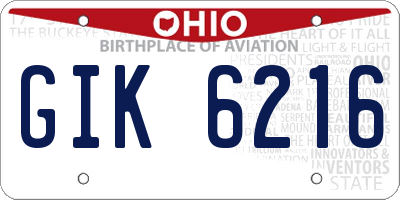 OH license plate GIK6216