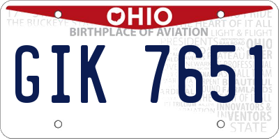 OH license plate GIK7651