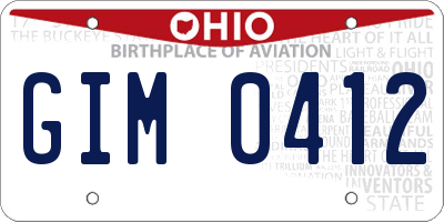 OH license plate GIM0412