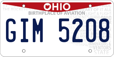 OH license plate GIM5208