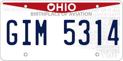 OH license plate GIM5314