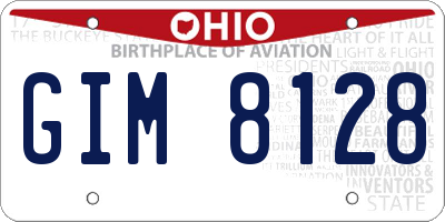 OH license plate GIM8128