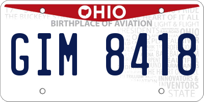 OH license plate GIM8418