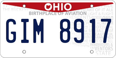 OH license plate GIM8917