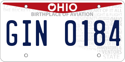 OH license plate GIN0184