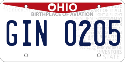 OH license plate GIN0205