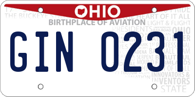 OH license plate GIN0231