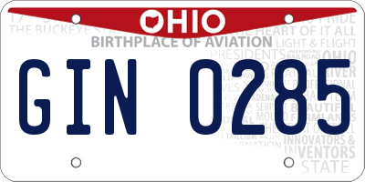 OH license plate GIN0285