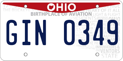 OH license plate GIN0349