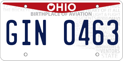 OH license plate GIN0463
