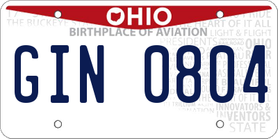 OH license plate GIN0804