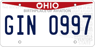OH license plate GIN0997