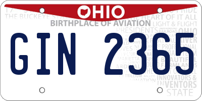 OH license plate GIN2365