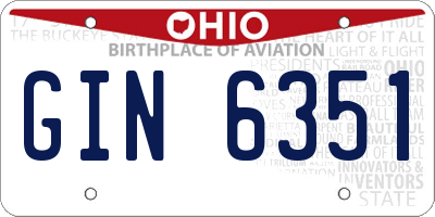 OH license plate GIN6351