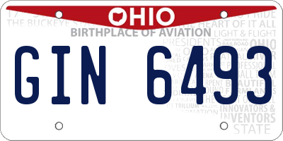 OH license plate GIN6493