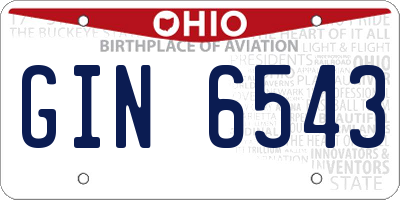 OH license plate GIN6543