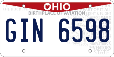 OH license plate GIN6598