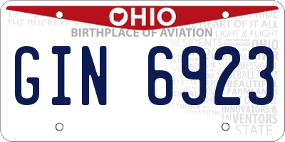 OH license plate GIN6923