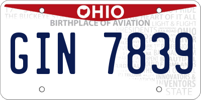 OH license plate GIN7839