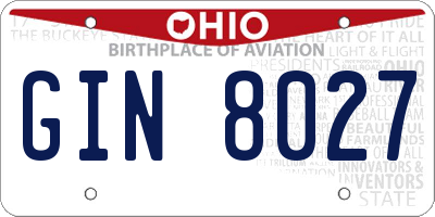 OH license plate GIN8027