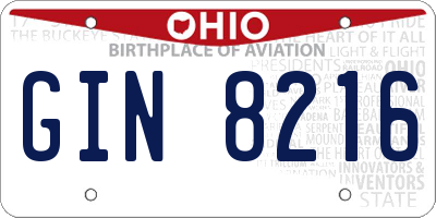 OH license plate GIN8216