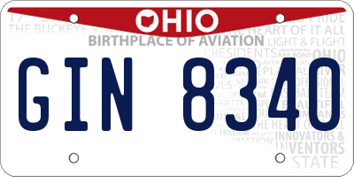 OH license plate GIN8340