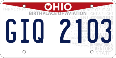 OH license plate GIQ2103