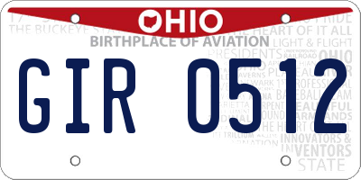 OH license plate GIR0512