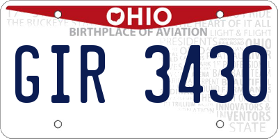 OH license plate GIR3430