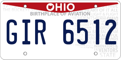 OH license plate GIR6512