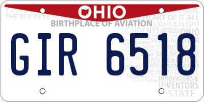 OH license plate GIR6518