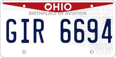 OH license plate GIR6694