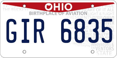 OH license plate GIR6835