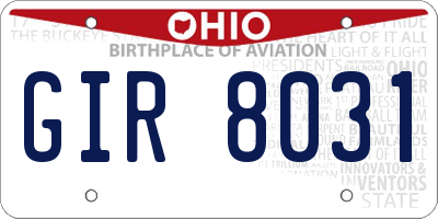 OH license plate GIR8031