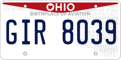 OH license plate GIR8039