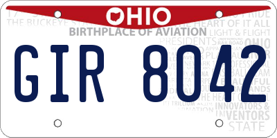 OH license plate GIR8042