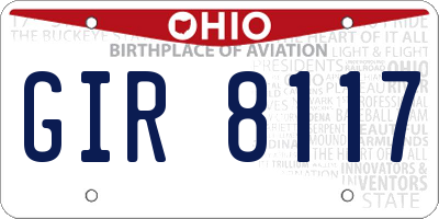 OH license plate GIR8117