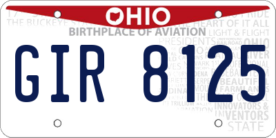 OH license plate GIR8125