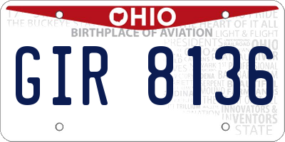 OH license plate GIR8136
