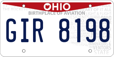 OH license plate GIR8198