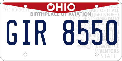 OH license plate GIR8550