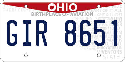 OH license plate GIR8651