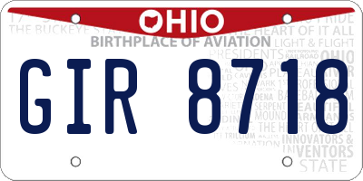 OH license plate GIR8718