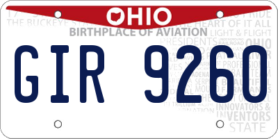 OH license plate GIR9260