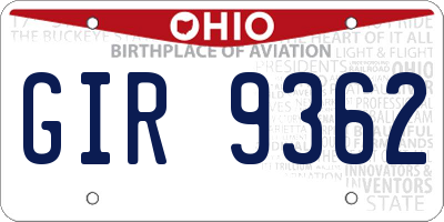 OH license plate GIR9362