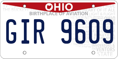 OH license plate GIR9609